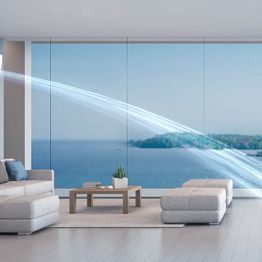 Azira aircondition på stue med illustrert luftstrøm